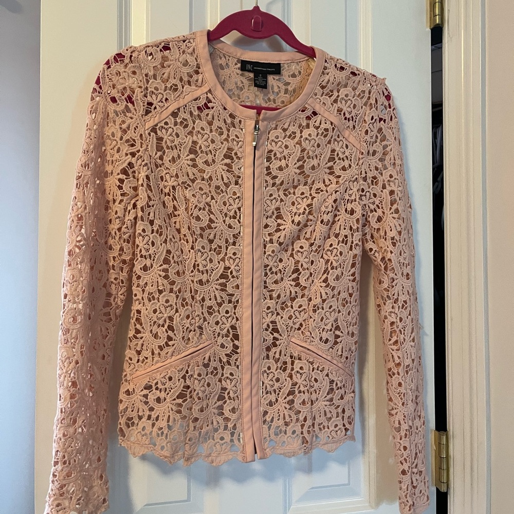 INC International Concepts Pink Lace Jacket Fitted Floral Design